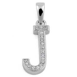 Sterling Silver Letter J CZ Initial Pendant